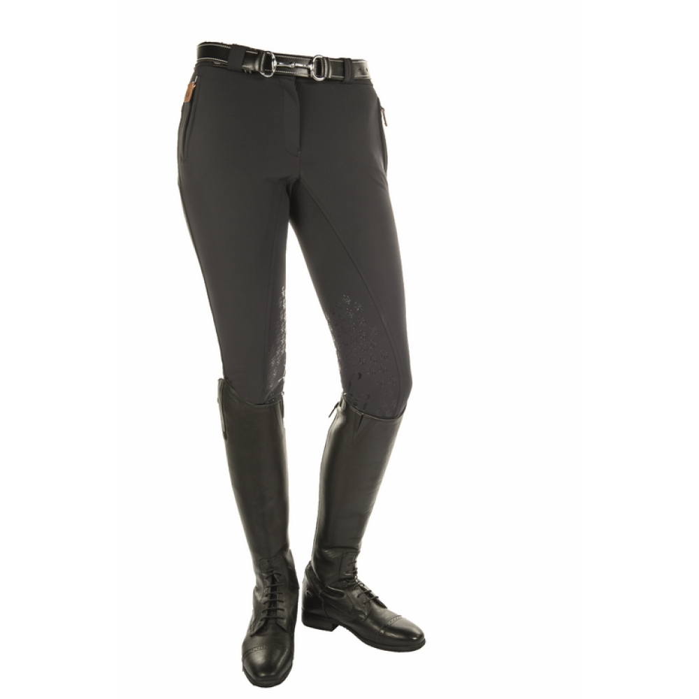 HKM Softshell rijbroek Champagne met Silicoonprint knie